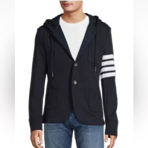 New Thom Browne Navy Loopback Jersey 4-Bar Hooded Sport Coat/Jacket Size 1